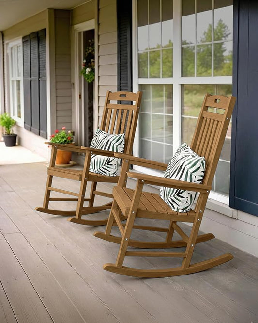 YEFU Porch Rocking Chairs Set of 2: Porch Rocking Chair, 80% Pre-Assembled Rocker, Rock smoothly for Middle-Aged and Elderly People, Imitation Teak