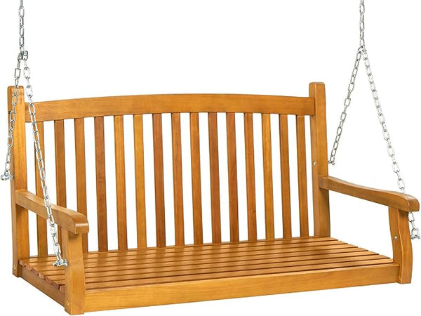 Best Choice Products 48in Wood Porch Swing Outdoor Patio Hanging Bench Chair Furniture for Deck, Garden - Photo 1