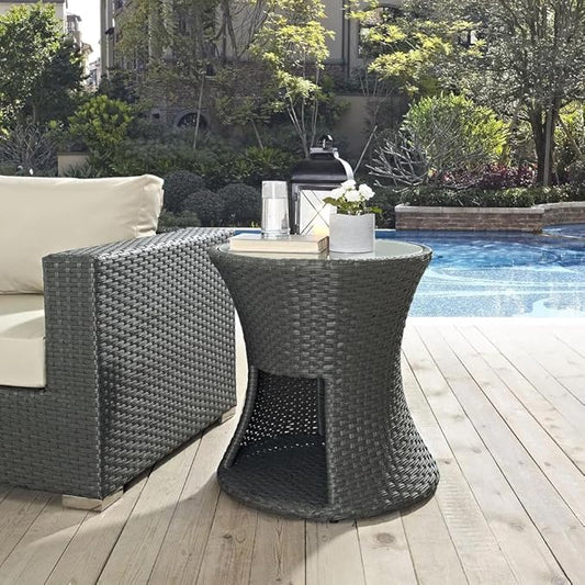 Modway Sojourn Wicker Rattan Outdoor Patio Side End Table in Chocolate