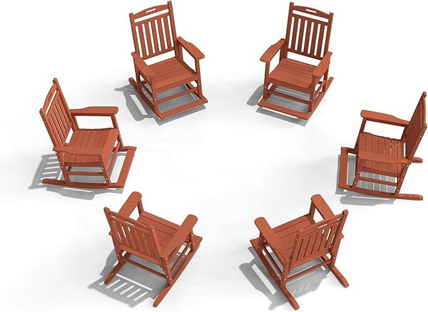 Classic Outdoor Rocking Chair Set of 6, HDPE Patio Rocking Chairs with Slat Back & Wide Armrests - Photo 1