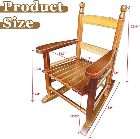 Toddler Rocking Chair for Kids Age 2-5, Hardwood Porch Rocker with Back Support & Armrest for Small Spaces Living Room Outdoor Garden, Easy Assembly (Oak)