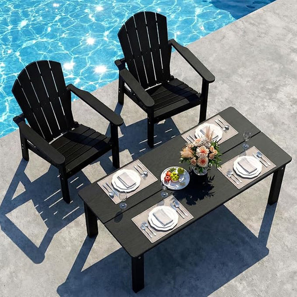 nevilywood 3-Piece HDPE Adirondack Chair Set, 2 Stackable Chairs Coffee Table, All-Weather Wood Grain - Photo 1