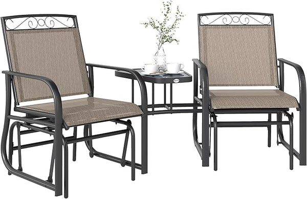 Outsunny Outdoor Glider Chairs with Coffee Table, Patio 2-Seat Rocking Chair Swing with Breathable Sling for Backyard - Photo 1