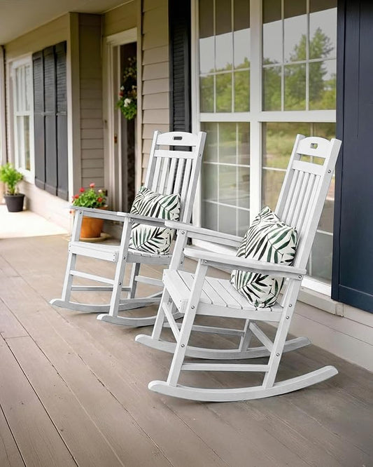 YEFU Outdoor Rocking Chairs Set of 4: Patio Rocking Chair for Adult, Outdoor Rocker Weather Resistant, Easy to Assemble, Safe&Comfortable, White