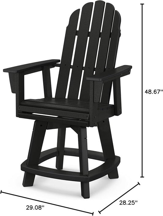 POLYWOOD® Vineyard Curveback Adirondack Swivel Counter Chair in Black