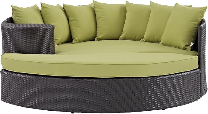 Modway Convene Wicker Rattan Outdoor Patio Poolside Sectional Sofa Daybed with Cushions in Espresso Peridot