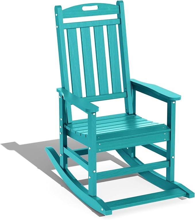 LOUNZY Outdoor Rocking Chair with Footboards Set of 5, HDPE Rocking Chair Patio Porch Rocker with 380lbs Support for Adult, Aruba