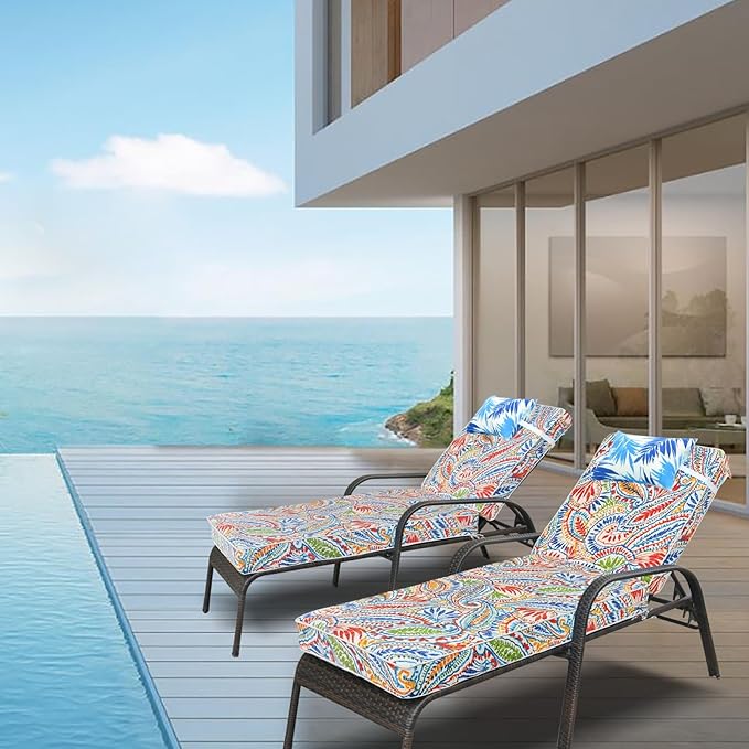 JMGBird Outdoor Chaise Lounge Cushion 70x22x4.5 - Waterproof Patio Pool Chair Pad with Straps