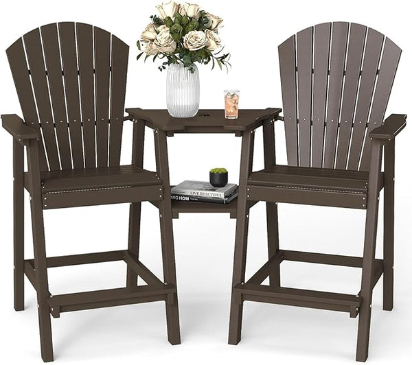 FOOWIN Tall Adirondack Chair Set of 2, All Weather HDPE Bar Height Adirondack Chair with Double Connecting Trays - Photo 1