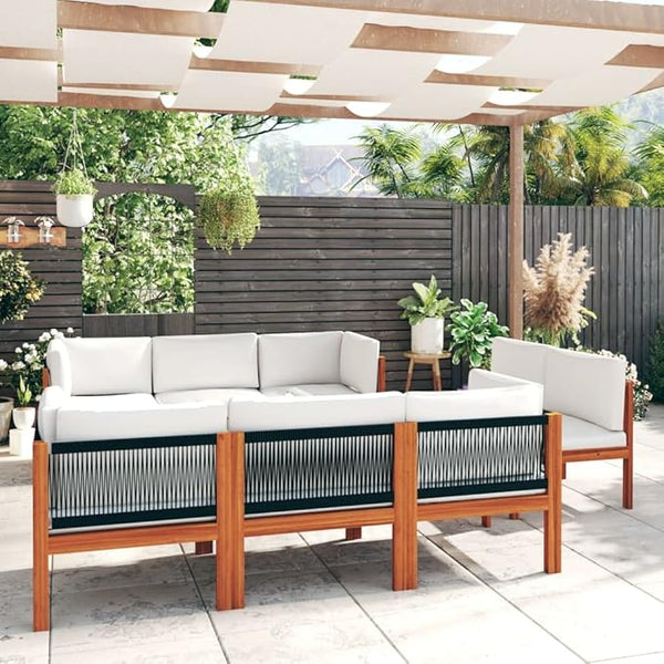 9-Piece Acacia Wood Garden Lounge Set with Polyester Cushions, Modular Outdoor Patio Furniture for 8 People - Photo 1