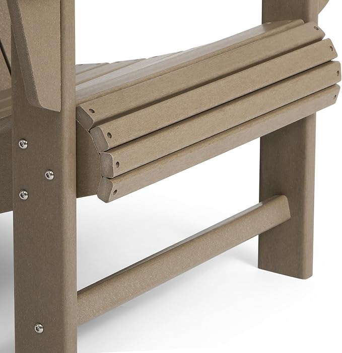 Costaelm Outdoor Patio HDPE Adirondack Chair with Cup Holder, Weathered Wood