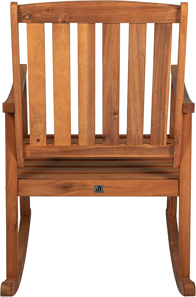 Eyely KCR102A Winnie Classic Slat-Back 300-Lbs Support Acacia Wood Patio Outdoor Rocking Chair for Garden, Lawn, Backyard, Pool, Deck, Beach, Firepit, Teak