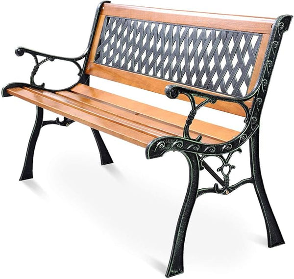 Giantex 50'' Patio Bench, Outdoor Furniture Cast Iron Hardwood Frame Porch Loveseat, Weather Proof Porch Path Chair for 2 Person Outside Bench