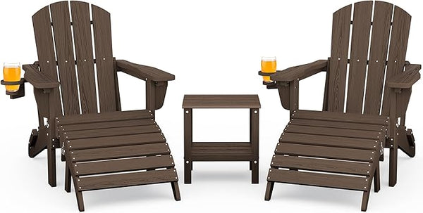 SERWALL 5-Piece Adirondack Chair and Ottoman and Table Set, Coffee - Photo 1