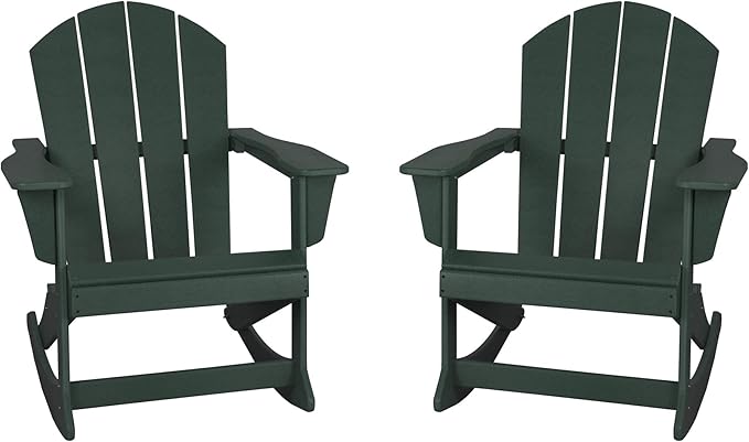 WestinTrends Malibu 2 Piece Set Outdoor/Patio Poly Adirondack Rocking Chairs (2 Seater), Dark Green
