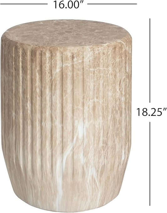 Christopher Knight Home Jayme Outdoor Cylinder Side Table, Lightweight Concrete End Table, Gear-Shaped Accent Garden Stool, Decorative Small Coffee Desk for Balcony Garden Living Room, 18.25" H Gold