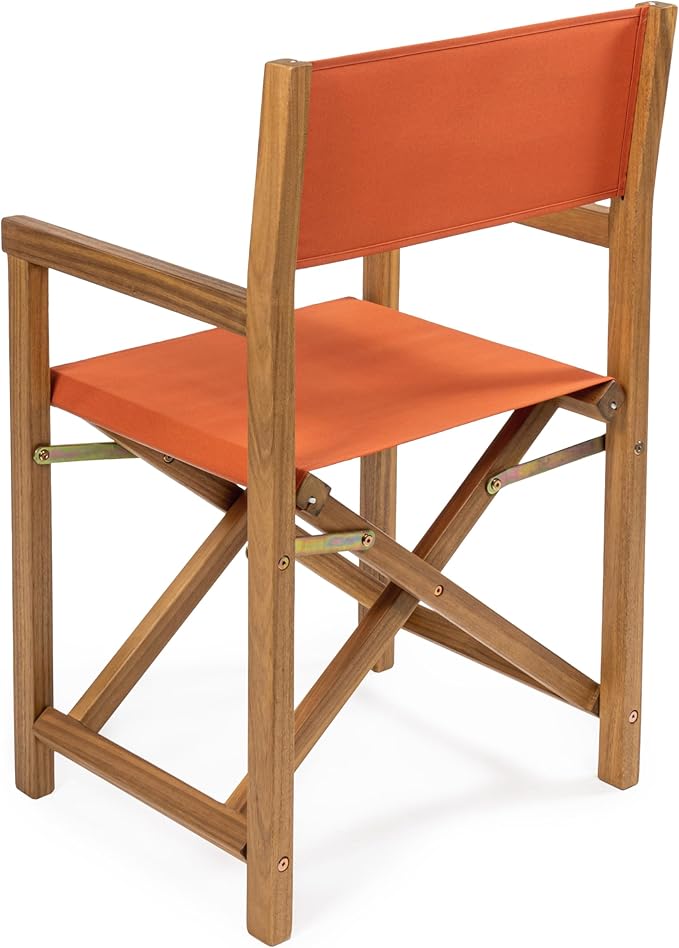 JONATHAN Y DRC1000C-SET2 Cukor Classic Vintage Outdoor Acacia Wood Folding Director Chair with Canvas Seat Classic, Vintage, Mid-Century, Modern, Traditional, Coastal, Orange/Teak Brown (Set of 2)