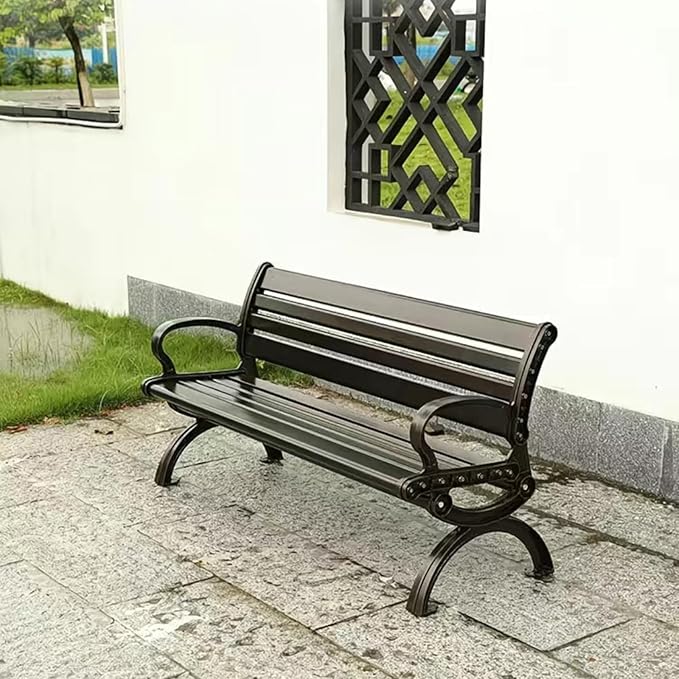 Outdoor Metal Benches,Cast Aluminum Lightweight Sturdy Bench,Weatherproof,Park Bench,2-Person Seat Bench with Backrest,for Porch, Patio, Lawn, Balcony, Backyard(Size:150cm/59in)