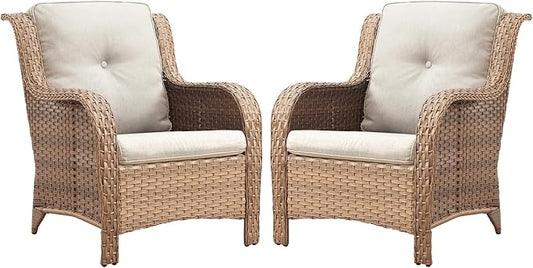 Belord Patio Chairs Set of 2-300 LBS Weight Capacity Outdoor Wicker Chairs with High Backrest Removable Cushion, All Weather Outdoor Seating Rattan Dining Chairs for Porch Balcony Backyard Yellow