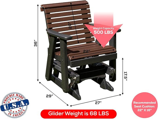 Amish Craftsmanship Made in USA 2FT Heavy Duty Poly Lumber Wood Porch Patio Glider HDPE with No Wood fibers Lancaster Series Rollback Design 500 lbs Limit Brown on Black