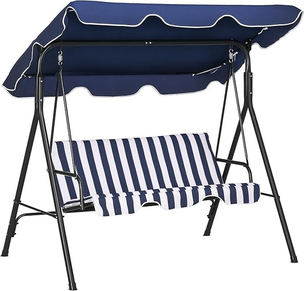 Outsunny 3-Seat Outdoor Patio Swing Chair with Removable Cushion, Steel Frame Stand and Adjustable Tilt Canopy for Patio - Photo 1