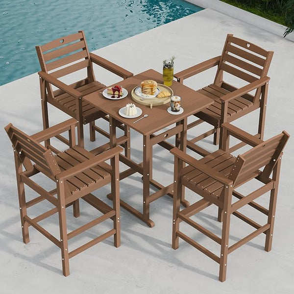 Patio Bar Table, Adirondack Chairs and Table 5 Pieces Set, Bar Height Chairs Set of 4 and Bar Table - Photo 1