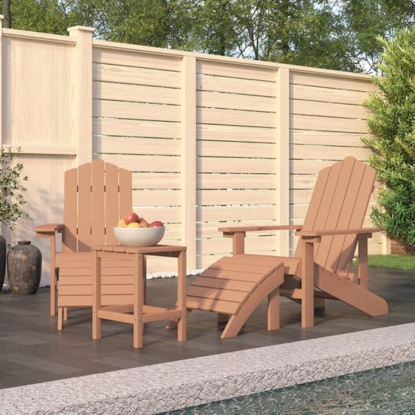Brown High Density Polyethylene (HDPE) Medium Adirondack Garden Chair Set with Footstools, 2 Chairs and a Table - Photo 1