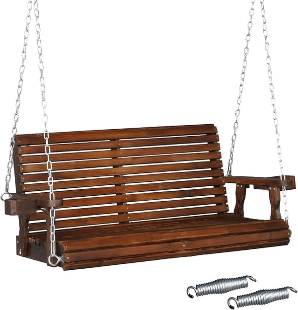 VINGLI XL Size Patio Wooden Porch Swing Outdoor with Cup Holders - Photo 1