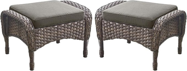 Outdoor Ottomans Patio Footrest Set of 2 - High Back Comfortable Brown Wicker Rattan Steel Frame Footstool Additional - Photo 1