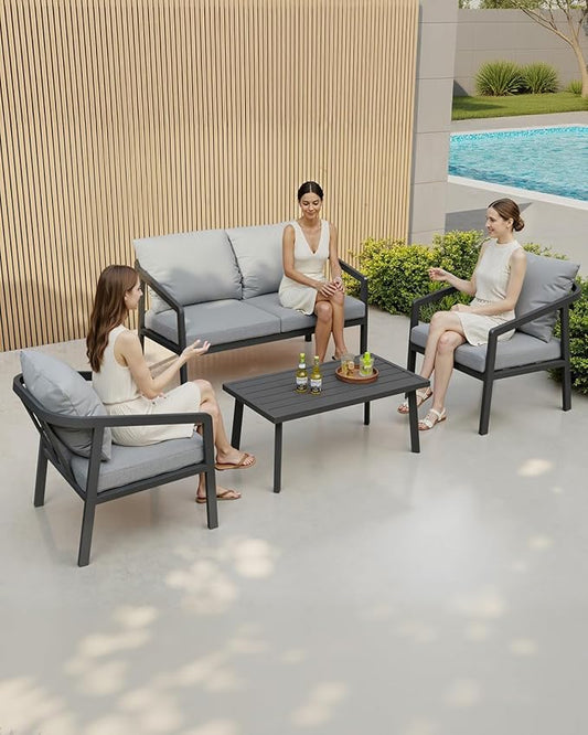 Patio Sofa Chairs Set of 2, Never-Rust Aluminum Outdoor Armchair with Removable Cushions, All Weather 2 Pieces Outdoor Club Chairs, Outdoor Sofa Chairs for Garden, Lawn, Backyard, Black | Never-Rust, Removable Cushions, All Weather, Wraparound Design