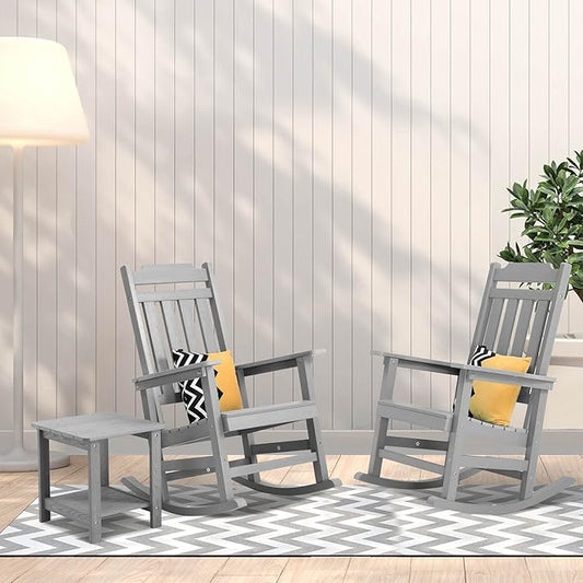 Rocking Chairs Set of 4, All Weather Resistant Poly Lumber Outdoor Porch Rocker, Rocking Chairs for Outdoor, Indoor, Patio, Deck, Garden, Backyard, Load Bearing 380 lbs - Grey