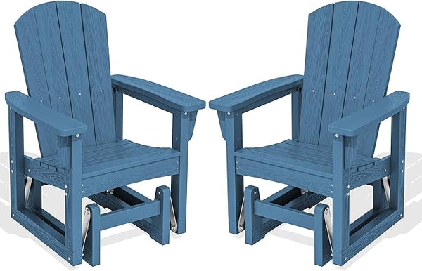 SERWALL Outdoor Glider Chair Set of 2, HDPE Wood-Like Patio Glider Rocker All-Weather Porch Glider for Outside, Blue - Photo 1