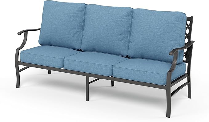 HERA'S HOUSE Patio Furniture Sofa, All-Weather Outdoor 3 Seats Couch, Outdoor Patio Couch with Deep Seating and Olefin Cushions for Lawn Garden Backyard, Navy Blue