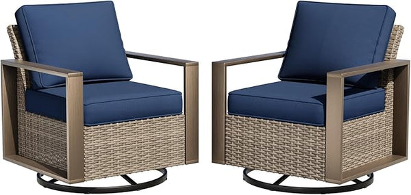 Outdoor Swivel Patio Metal Chairs Set of 2 - Porch Furniture 2 Pieces 360 Degree Glider Rockers Rattan Chairs with - Photo 1