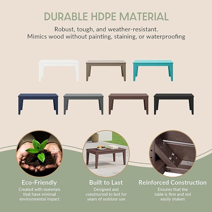 WestinTrends Malibu Low Outdoor HDPE Patio Rectangle Coffee Table, Dark Brown