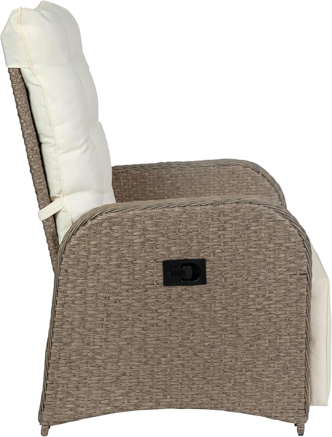 Flash Furniture Nemo Indoor/Outdoor Patio Wicker Rattan Recliner, Lounge Chair with Flip-Up Side Table, Set of 2, Beige/Brown