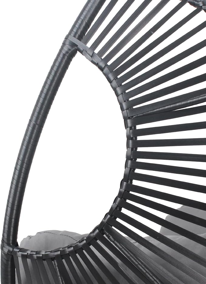 Patio Egg Chair, Oversized Outdoor Wicker Egg Chair with 8" Thick Cushion, PE Rattan Lounge Chair with Steel Frame for Balcony, Backyard, Garden, Sunroom, Black+Gray