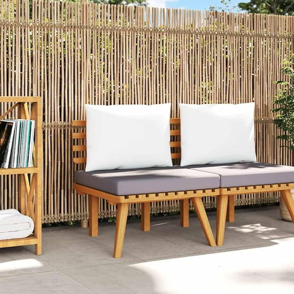 Garden Chair Natural Dark Gray White with Solid Acacia Wood Frame and Plush Cushions for Outdoor Relaxation and Dining - Photo 1