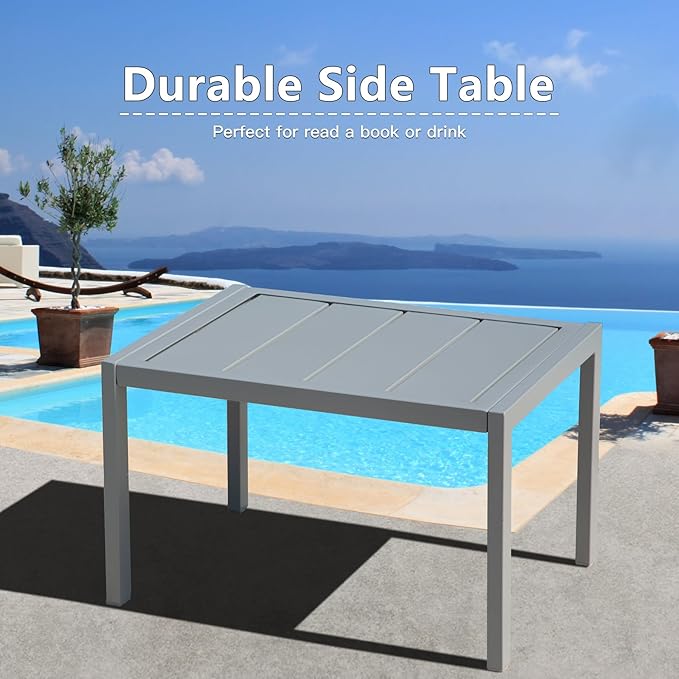 Domi Pool Lounge Chairs Set of 2 with Side Table, Aluminum Adjustable Outdoor Chaise Lounge, All Weather Poolside Chairs for Deck Lawn Poolside, Textilene (Khaki)