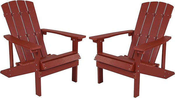Flash Furniture Charlestown Poly Resin Adirondack Chair - Red - All Weather - Indoor/Outdoor - Set of 2 - Photo 1