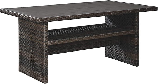 Signature Design by Ashley Outdoor Easy Isle Multi-Use Resin Wicker Patio Table, Dark Brown - Photo 1