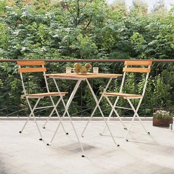 Folding Bistro Chairs 2 pcs Solid Wood Acacia and Steel Front Porch Furniture Outdoor Chair Outdoor Furniture Suitable - Photo 1