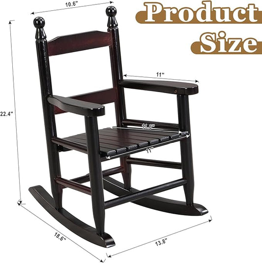 Toddler Rocking Chair for Kids Age 2-5, Hardwood Porch Rocker with Back Support & Armrest for Small Spaces Living Room Outdoor Garden, Easy Assembly (Espresso)