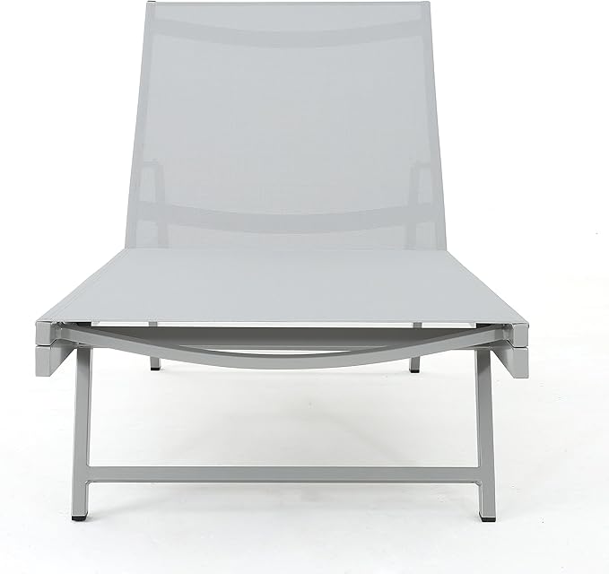 Christopher Knight Home Salton Outdoor Mesh Loungers with Aluminum Frame, 4-Pcs Set, Grey / Dark Grey