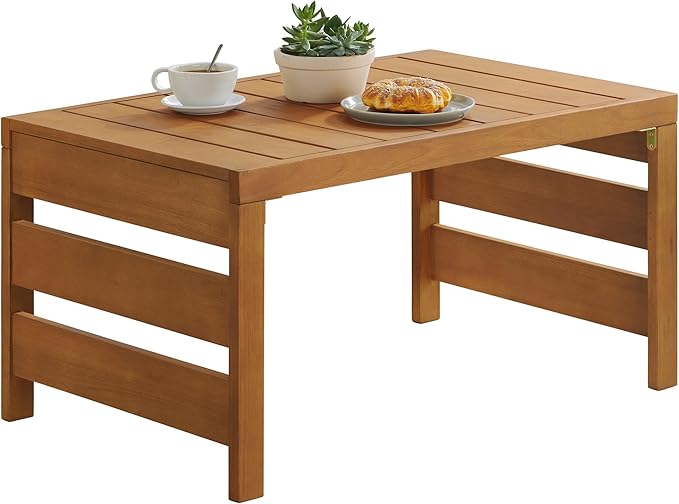 Alaterre Furniture Barton Outdoor Coffee Table - Weather-Resistant Eucalyptus Wood Slotted Table for Patio, Porch, Deck, or Poolside (Brown)
