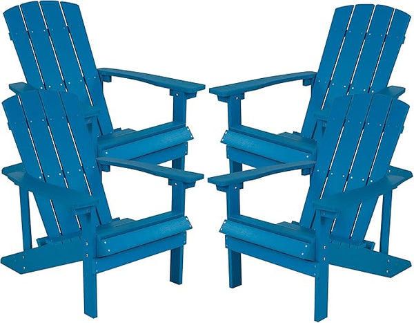 Flash Furniture Charlestown Poly Resin Adirondack Chair - Blue - All Weather - Indoor/Outdoor - Set of 4 - Photo 1
