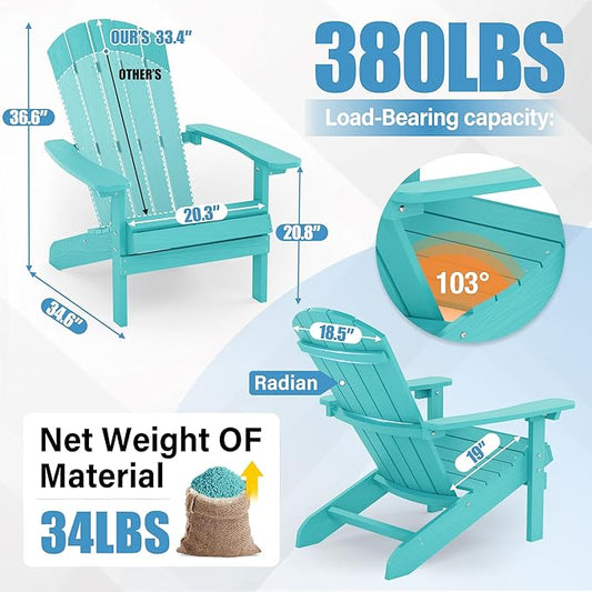 YEFU Adirondack Chairs Set of 2: Plastic Adirondack Chairs - Patio Chairs with Wood Texture - Outdoor Chair HIPS - Lawn Fire Pit Deck Porch Garden Chairs for Adults (Aruba)