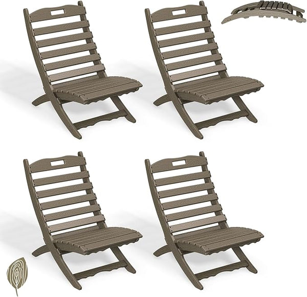 GREENVINES Folding Wave Chairs Set of 4 | Xavier | Portable Adirondack Chair | HDPE Wood Grain | All Weather - Photo 1