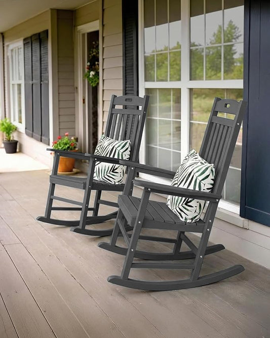 YEFU Outdoor Rocking Chair Porch: Plastic Rocking Chairs for Outside, Weather Resistant for Patio, Easy to Assemble, Safe&Comfortable, Grey
