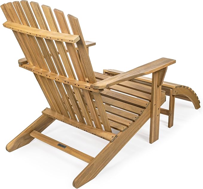 JONATHAN Y ADK1000A Saranac 2-Piece Traditional Rustic Acacia Wood Adirondack Chair with Detachable Ottoman Classic, Coastal, Cottage, Vintage, Farmhouse, Teak Brown
